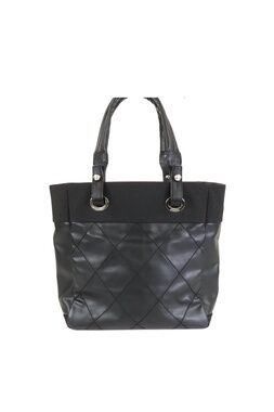 Chanel Paris Biarritz PM Black Silver Nylon Tote Bag